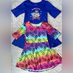 Girls L.O.L. Surprise Dress Bundle - 1/2 Sleeve Blue & Rainbow Dresses, Size 6